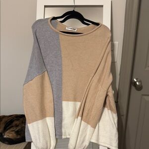 Colorblock Sweater in Gray, Tan, and Cream